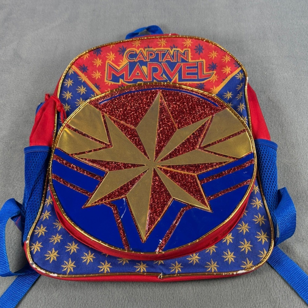 Marvel Captain Marvel Backpack Red Blue Gold Star Glitter School Bag
